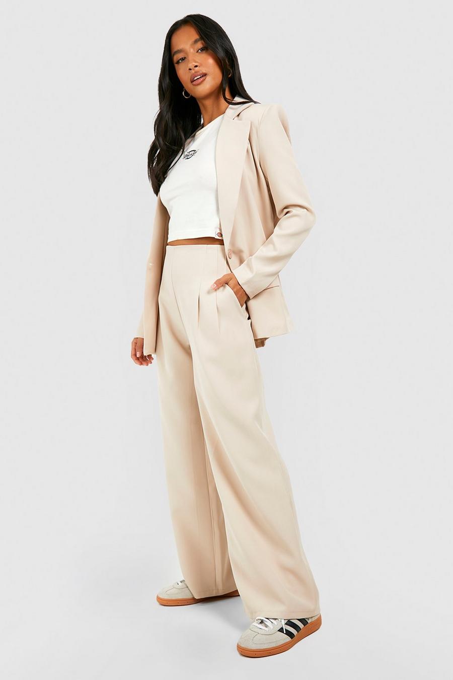 Stone Petite Tailored Relaxed Woven Trouser 