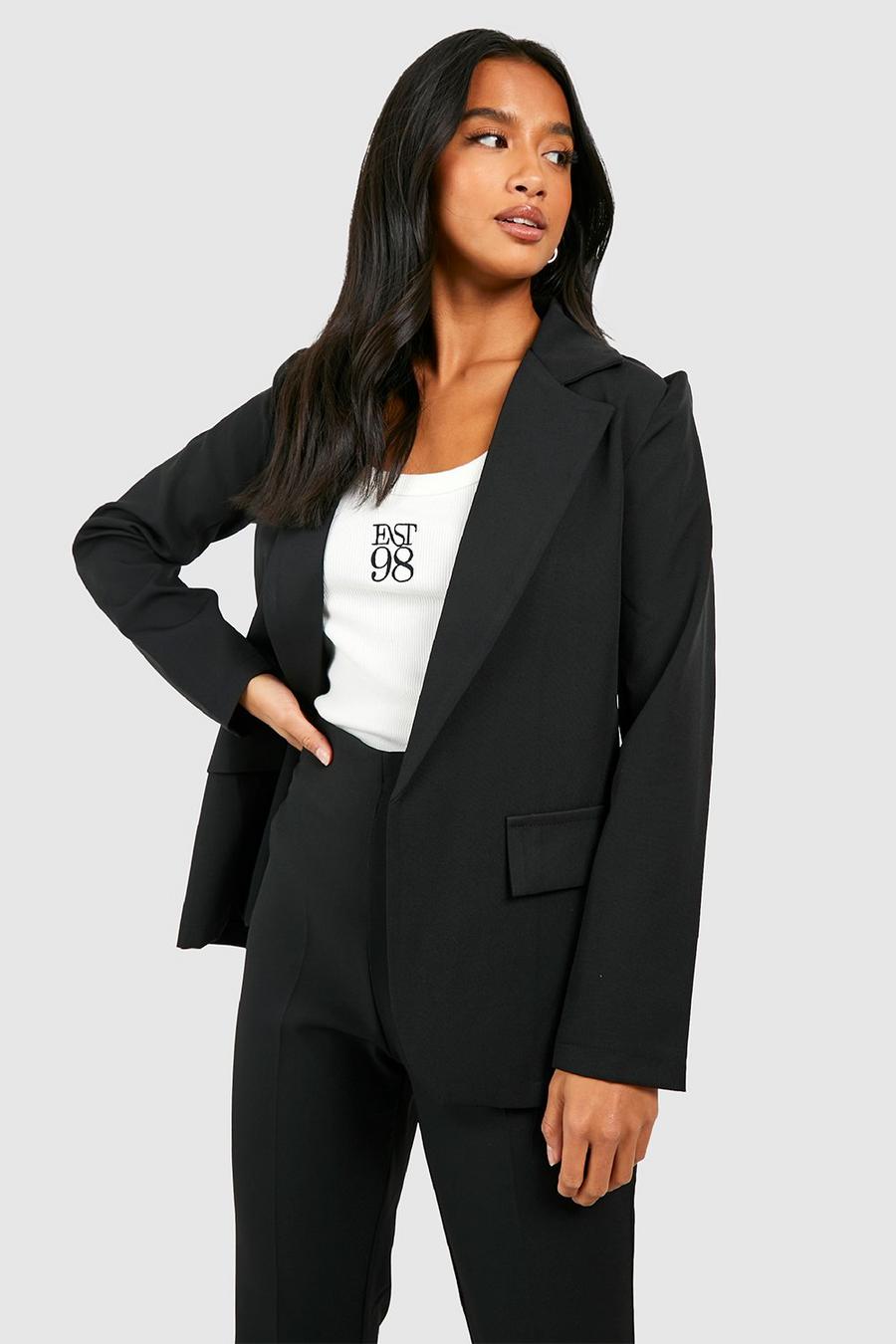 Black Petite Single Breasted Relaxed Blazer  image number 1