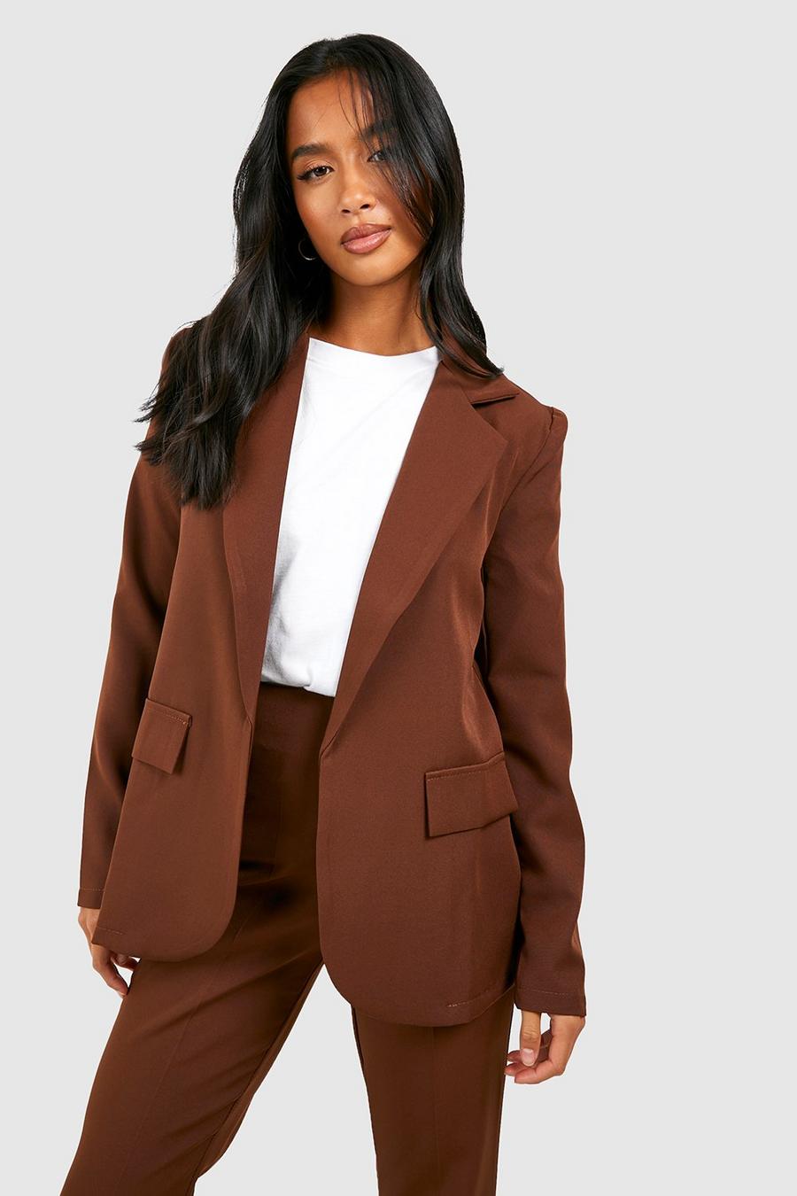 Chestnut Petite Single Breasted Relaxed Blazer  image number 1