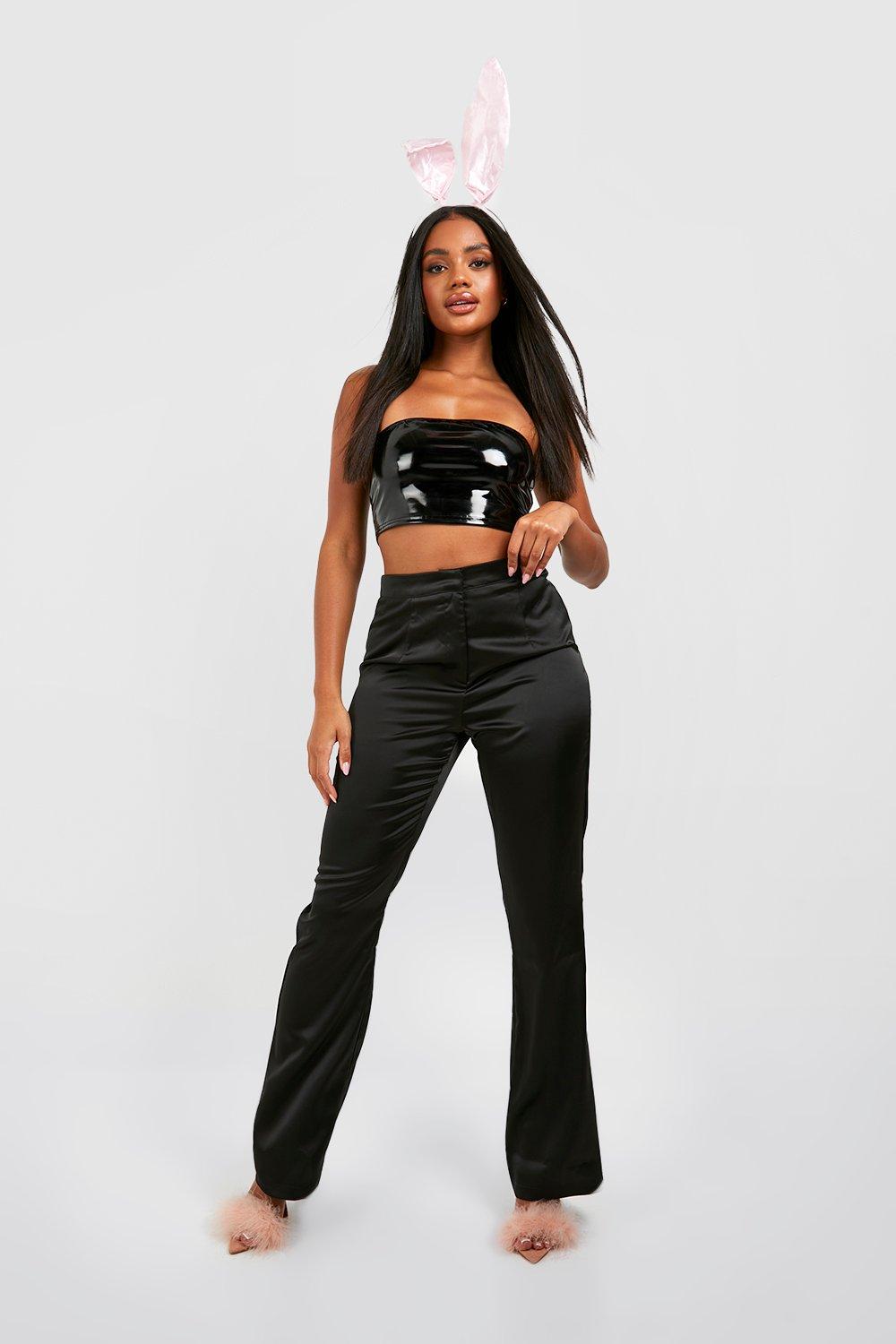 Women's Black Petite Halloween Vinyl Bandeau Crop Top