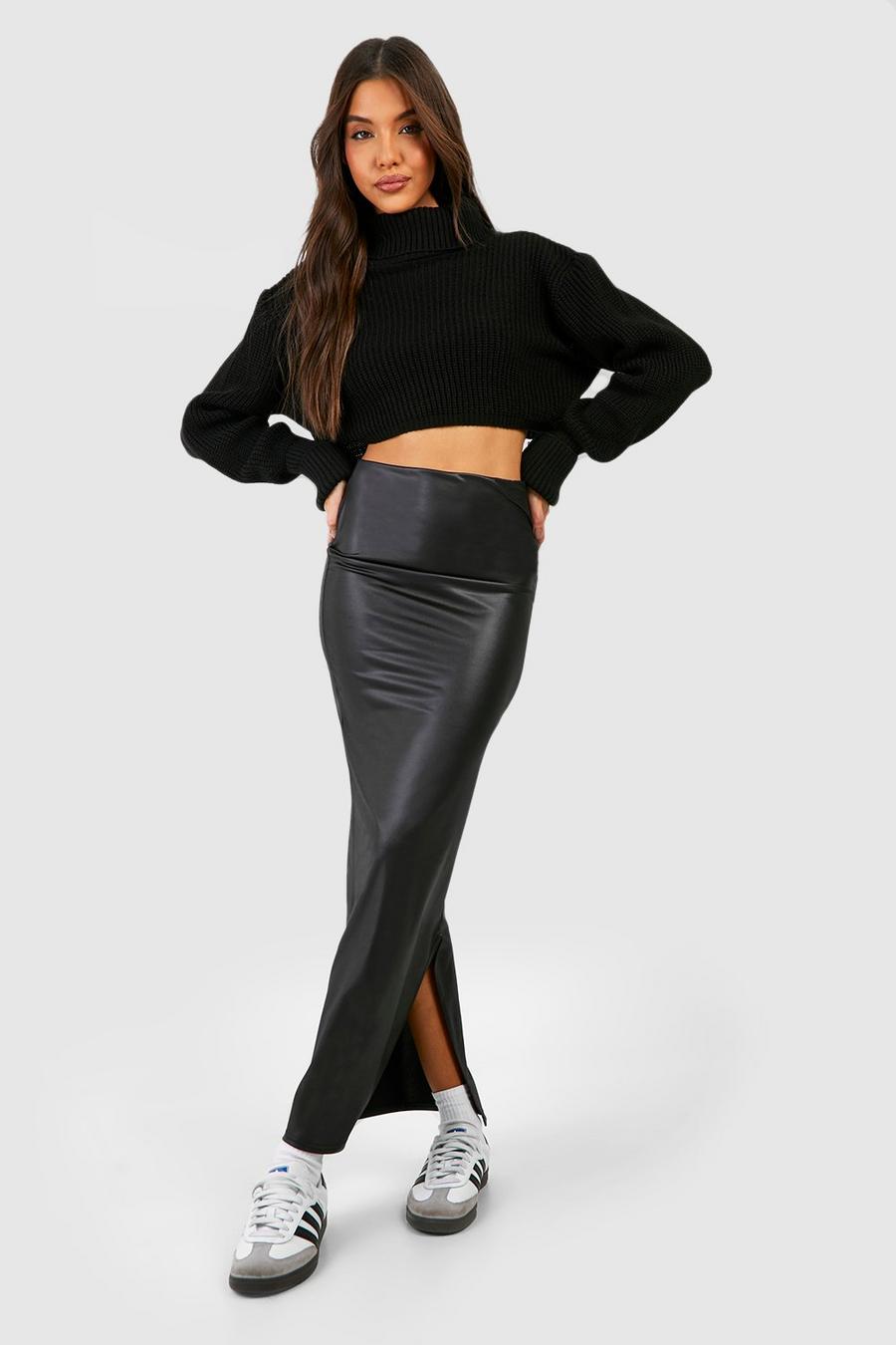Black Shiny Slip Maxi Skirt image number 1