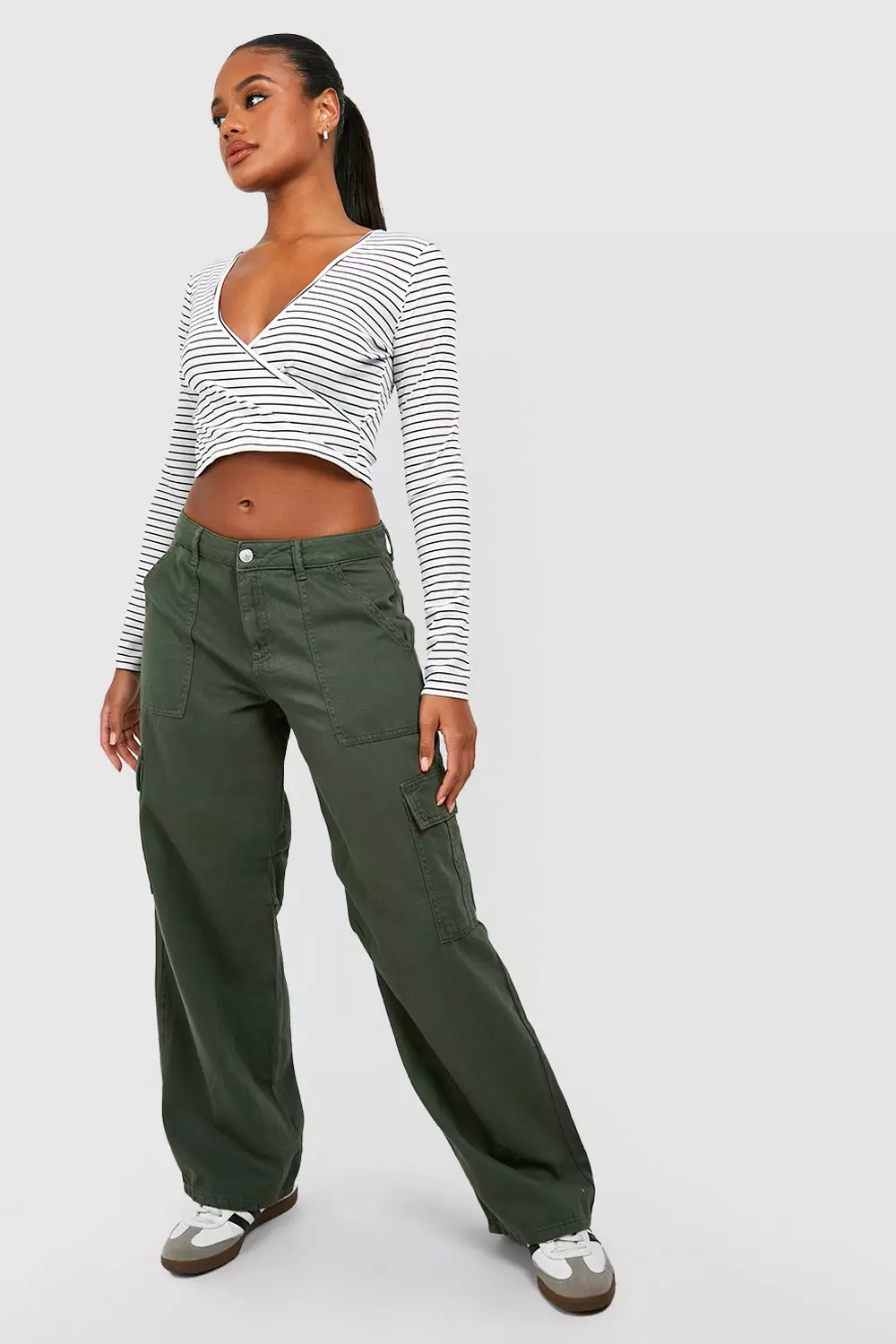 White Stripe Knitted Wrap Crop Top  alternative image