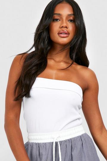 Geribbelde Bandeau Top Met Vouw Detail white