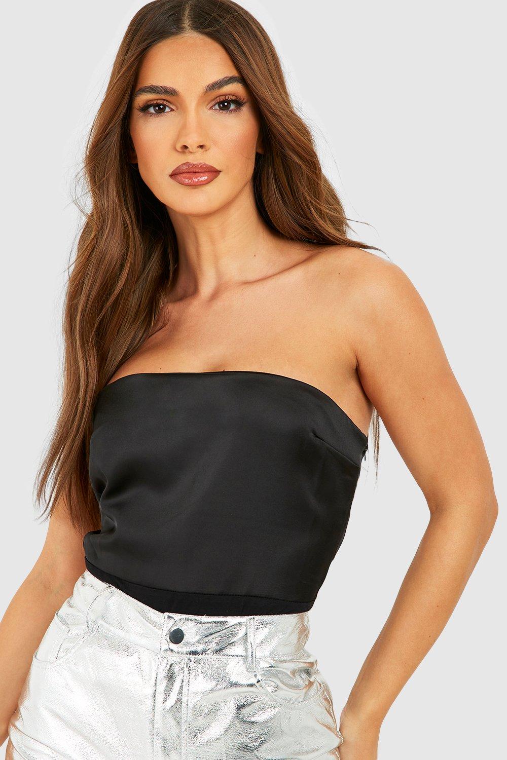 Black strapless satin bodysuit