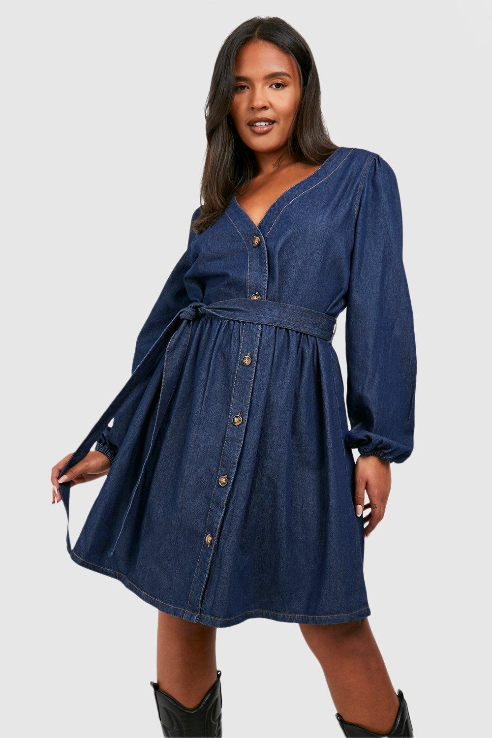 Plus size denim cheap skater dress