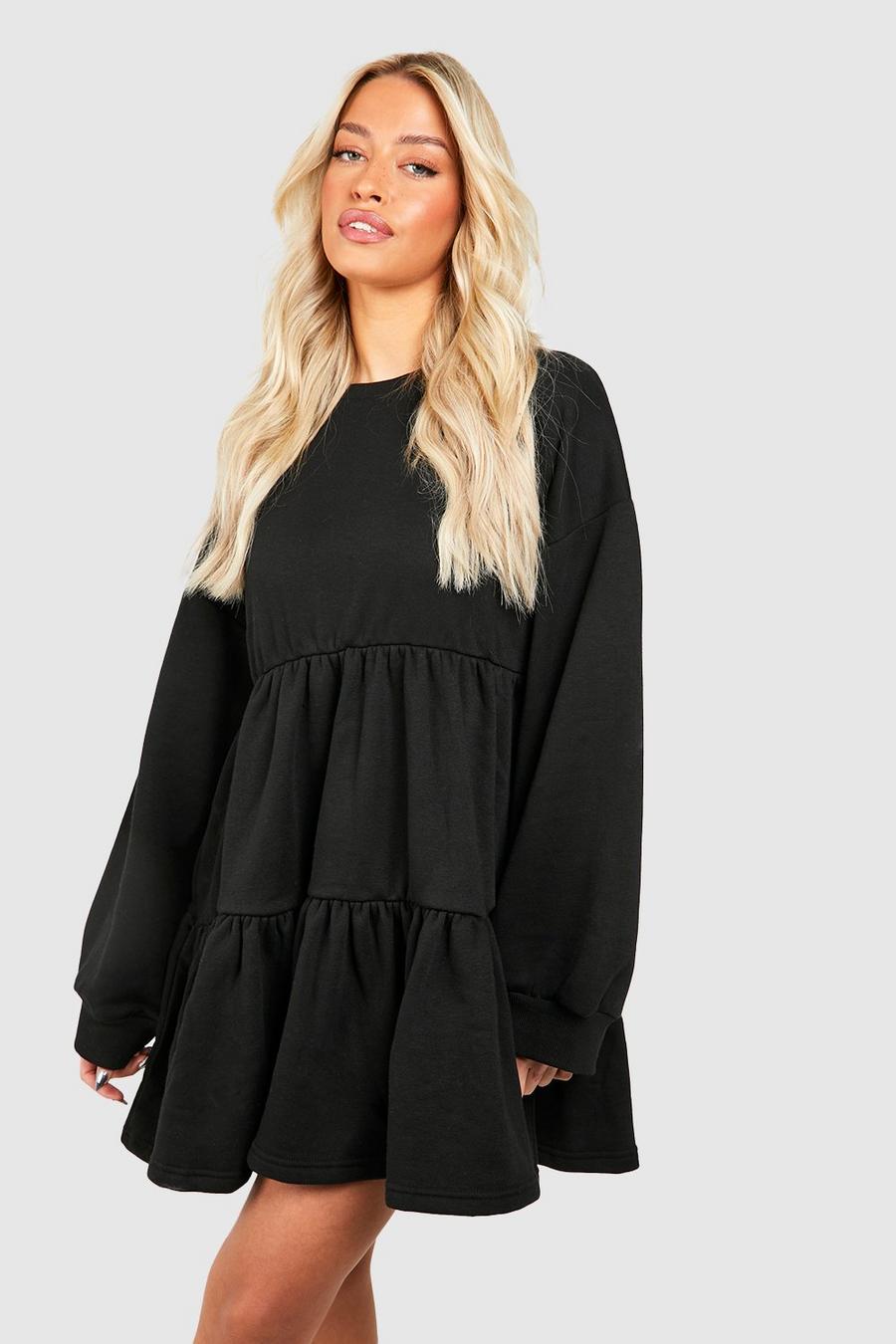 Gestuftes Sweatshirt-Kleid, Black