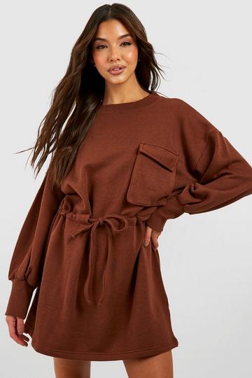 Pocket Detail Sweat Dress chocolate