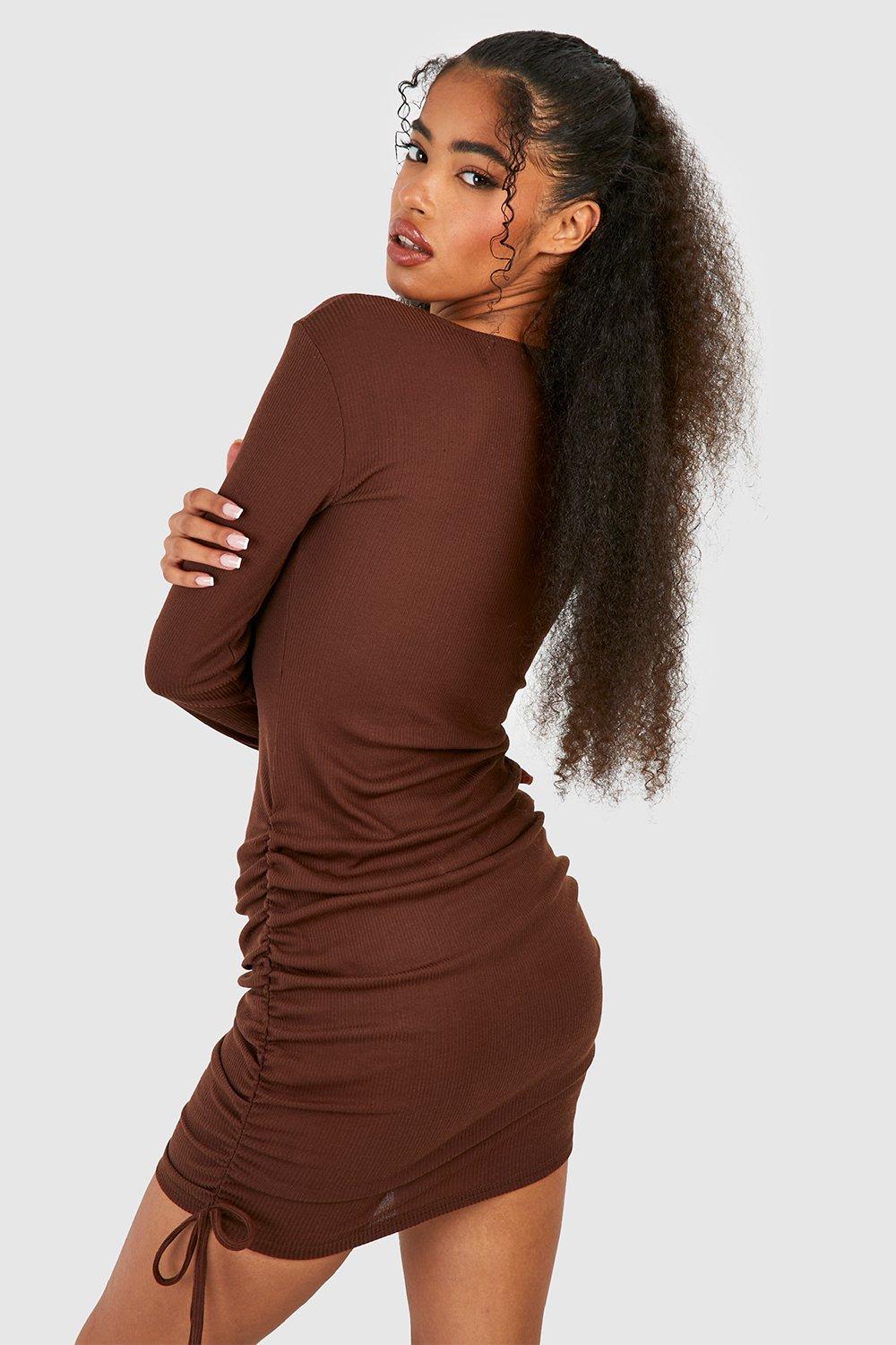 Rouched Detail Ribbed Mini Bodycon Dress