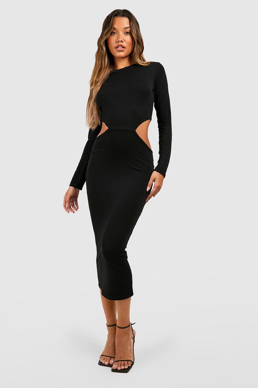 Black Cut Out Long Sleeve Midi Dress image number 1