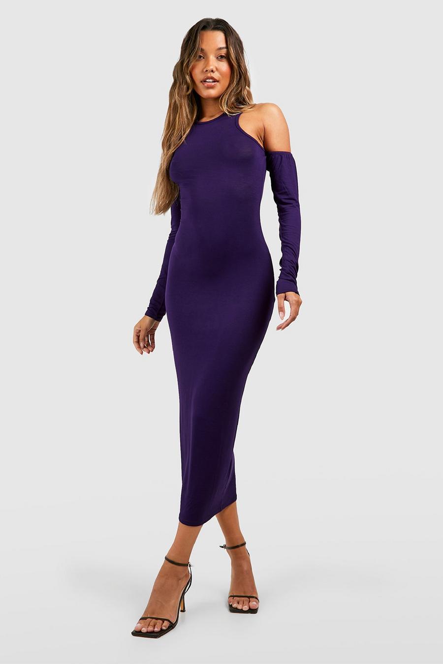 Purple Racer Cold Shoulder Midi Dress