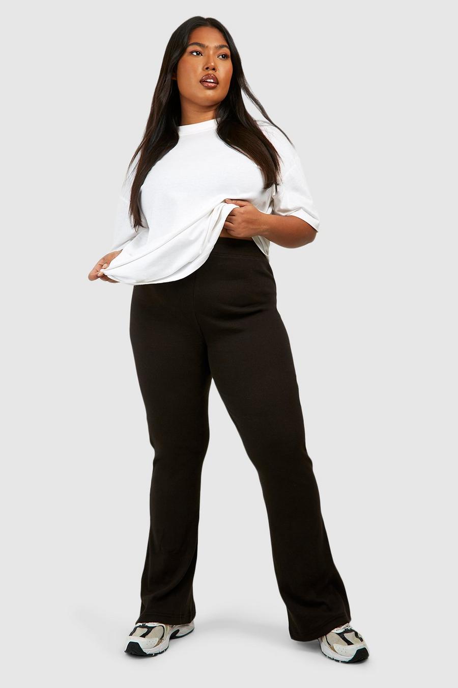 Black Plus Cotton Rib Basic Flare Trousers image number 1