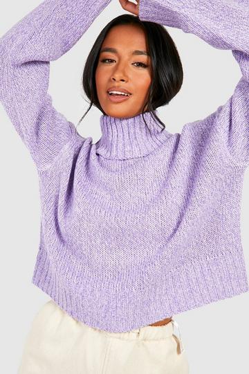 Lilac Purple Petite Turtleneck Cropped Sweater