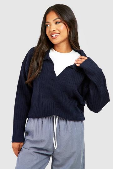Petite Collar Detail Sweater navy