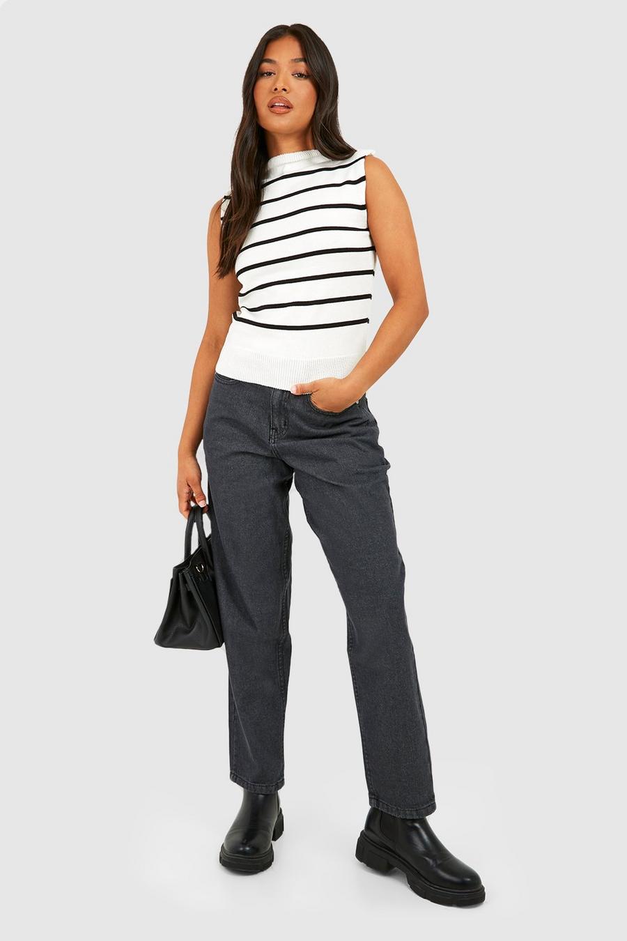 Petite dunkelblaue Mom-Jeans mit hohem Bund, Dark grey image number 1