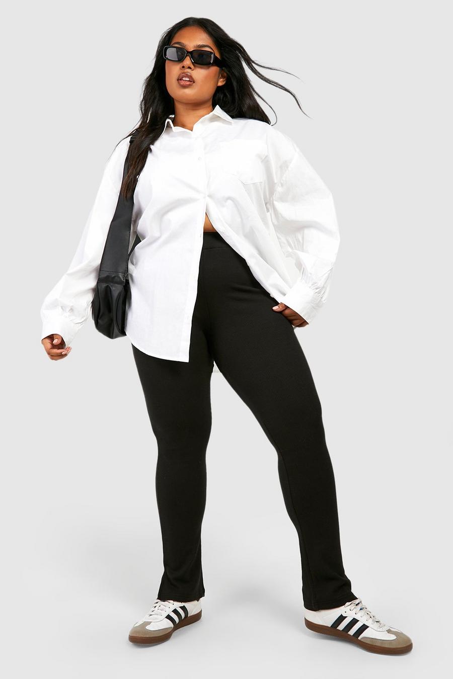Black Plus Cotton Rib Basic Fold Over Waist Pants image number 1