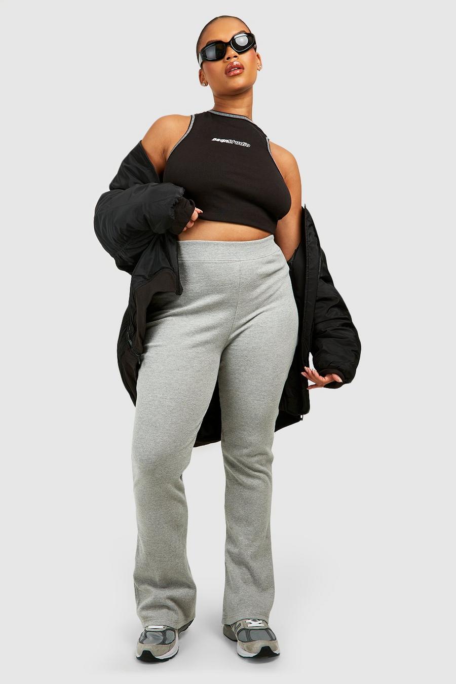 Pantaloni a zampa Plus Size Basic in cotone a coste, Grey