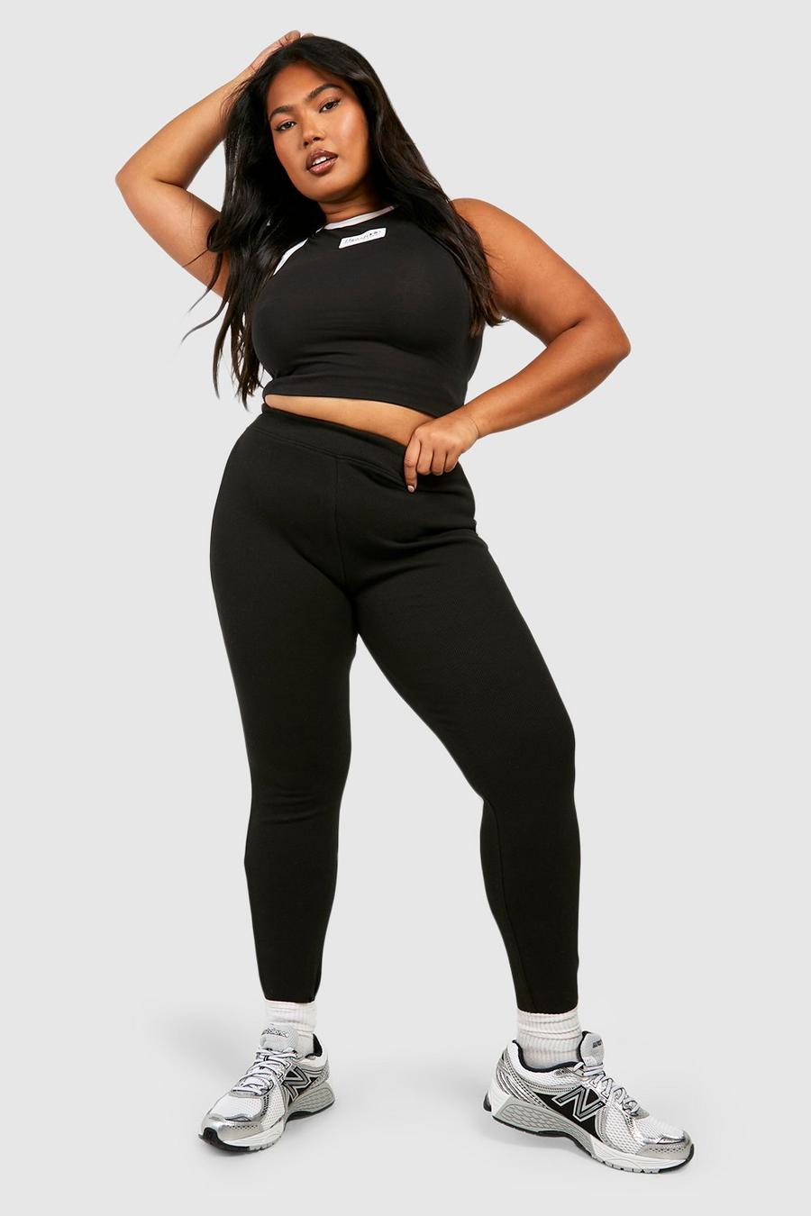 Legging Plus Size Basic in cotone a coste, Black image number 1
