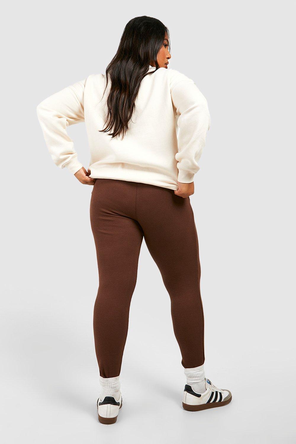 Chocolate brown curve thick ribbed leggings