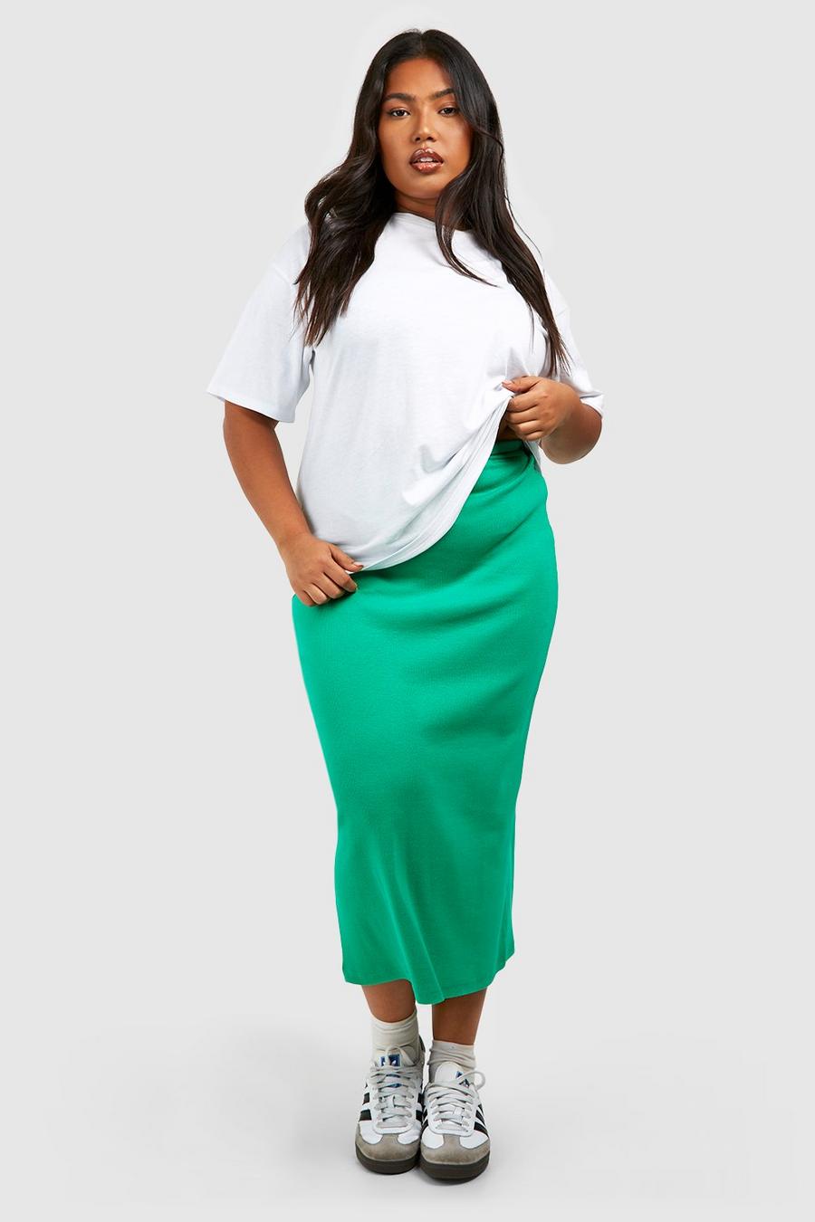 Green Plus Cotton Rib Basic Midaxi Skirt image number 1