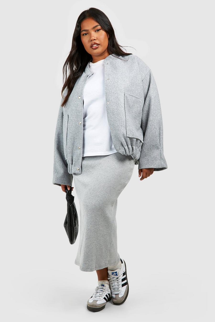 Grey Plus Cotton Rib Basic Midaxi Skirt image number 1