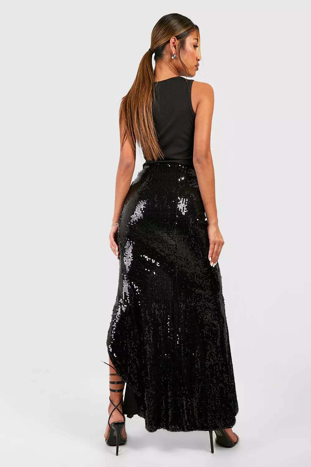 Sequin Ruched Front Split Maxi Skirt alternative image