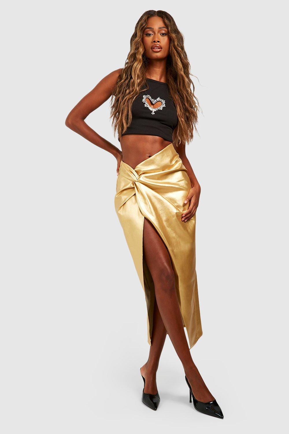 Gold satin shop maxi skirt