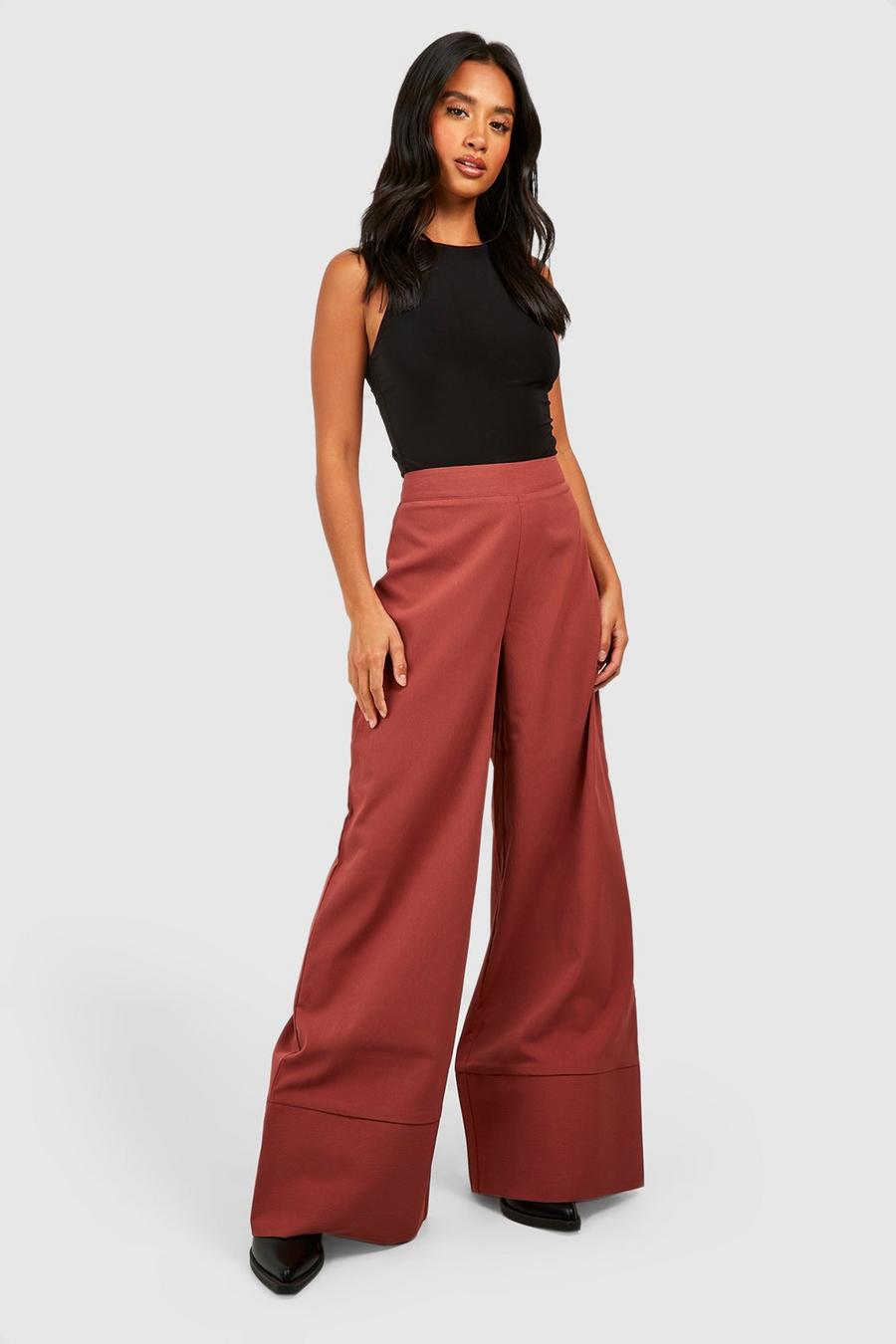 Chocolate Petite Woven Texture Wide Leg Pants image number 1