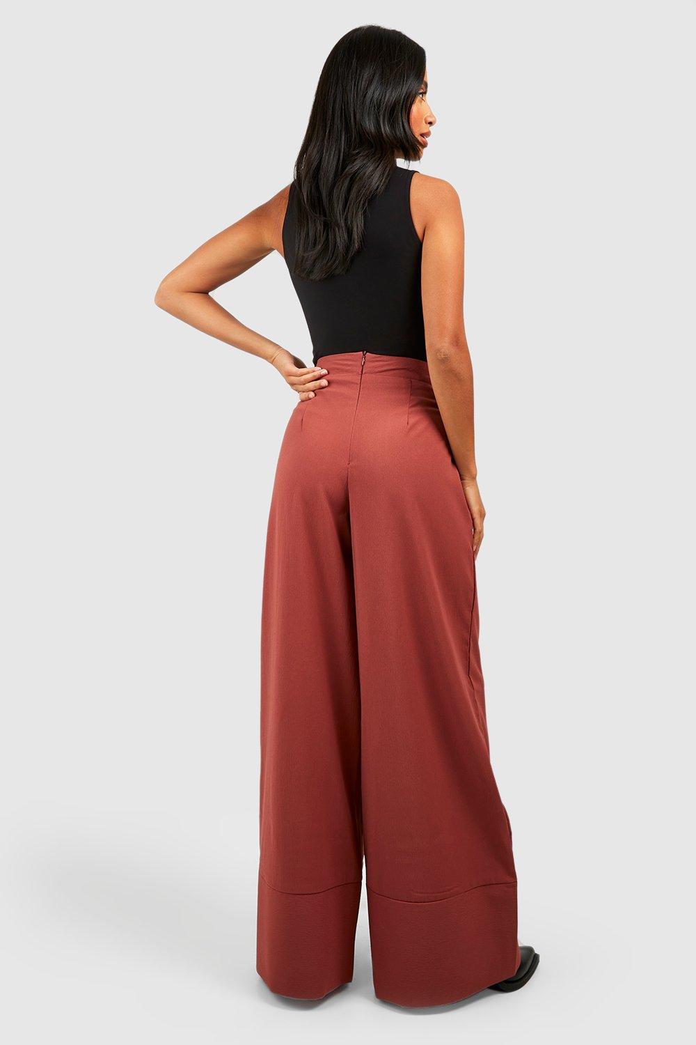 Petite High Waisted Woven Wide Leg Pants, Boohoo