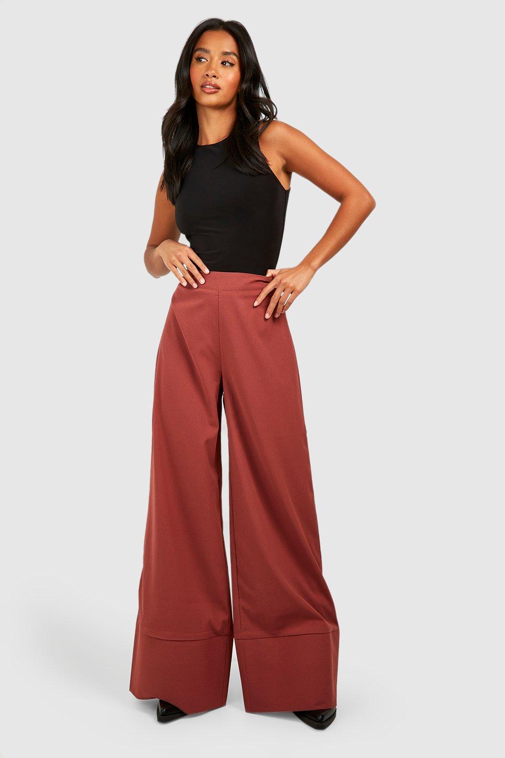 Petite High Waisted Woven Wide Leg Pants, Boohoo