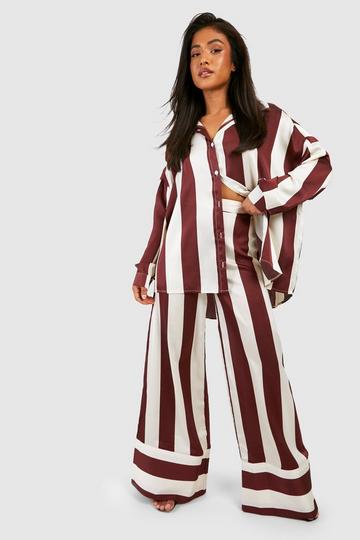 Petite Satin Stripe Wide Leg Trouser chocolate