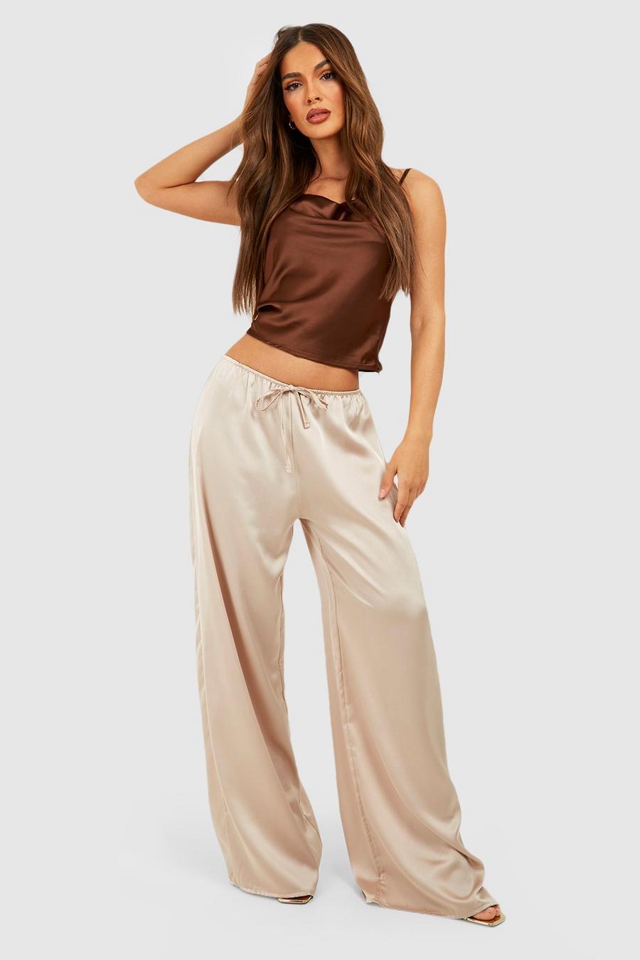 Champagne Satin Wide Leg Trousers image number 1