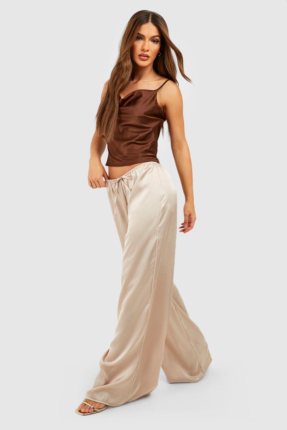 Champagne Satin Wide Leg Trousers