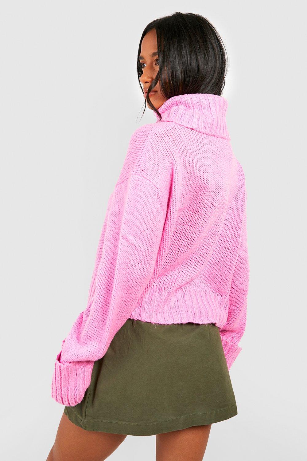 Petite Turn Up Cuff Sweater With Side Split