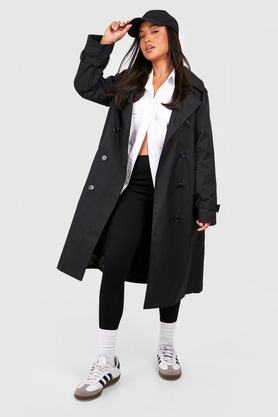 Black Petite Double Breast Belted Trench Coat image number 1