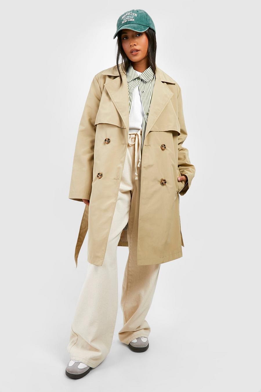 Stone Petite Double Breast Belted Trench Coat  image number 1