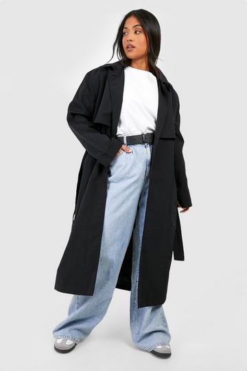 Petite Nylon Shoulder Detail Trench Coal black