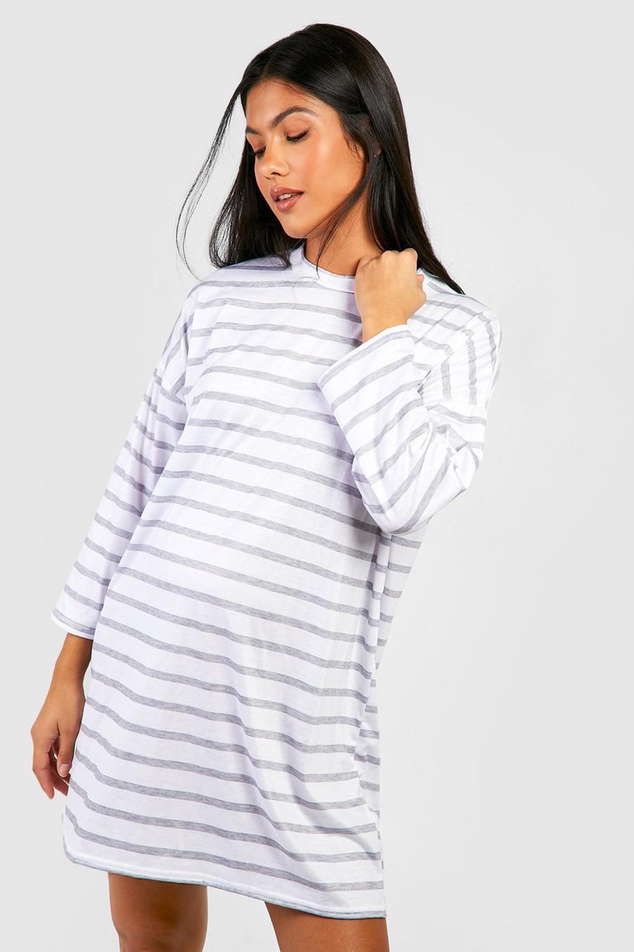 Grey marl Maternity Stripe Slouchy Nightgown image number 1