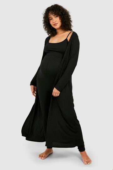 Maternity Rib Unitard & Duster Lounge Set black