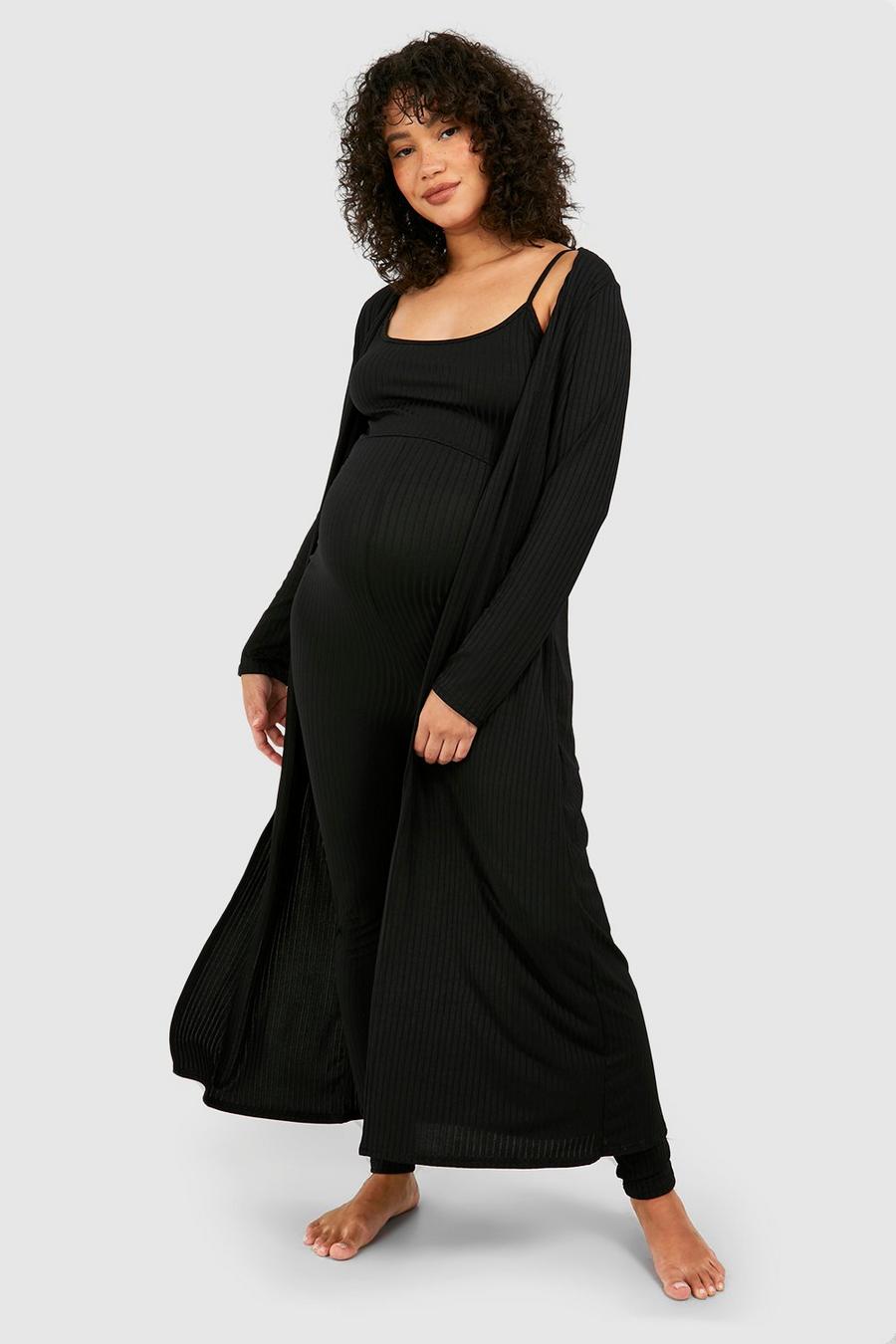 Maternité - Ensemble de grossesse confort côtelé avec cardigan long, Black image number 1