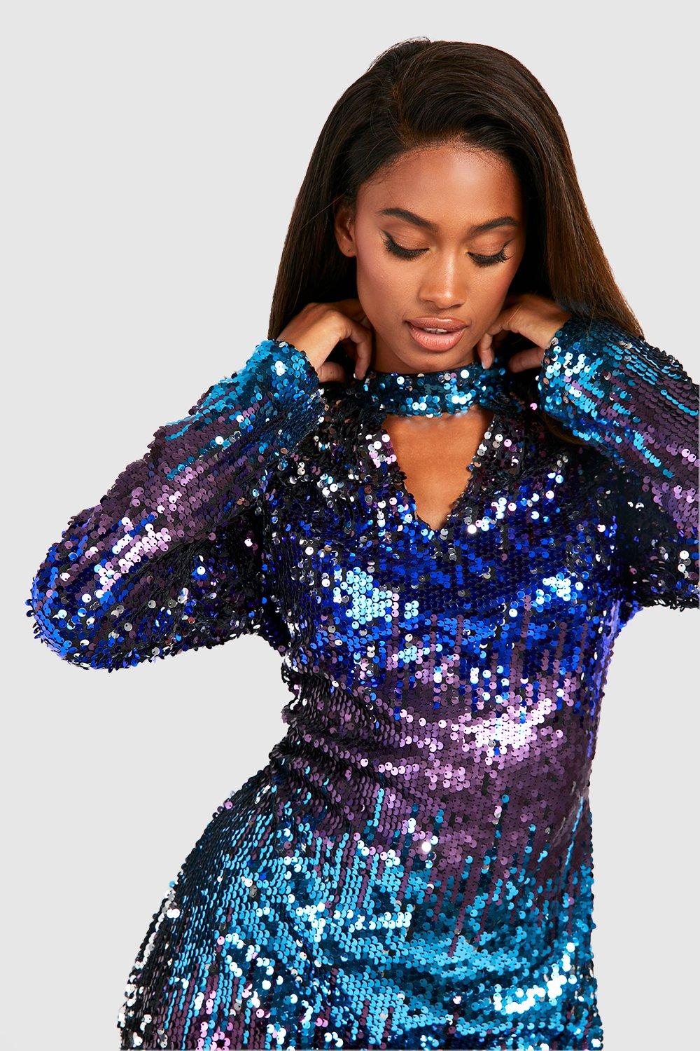 Boohoo blue sale sequin dress