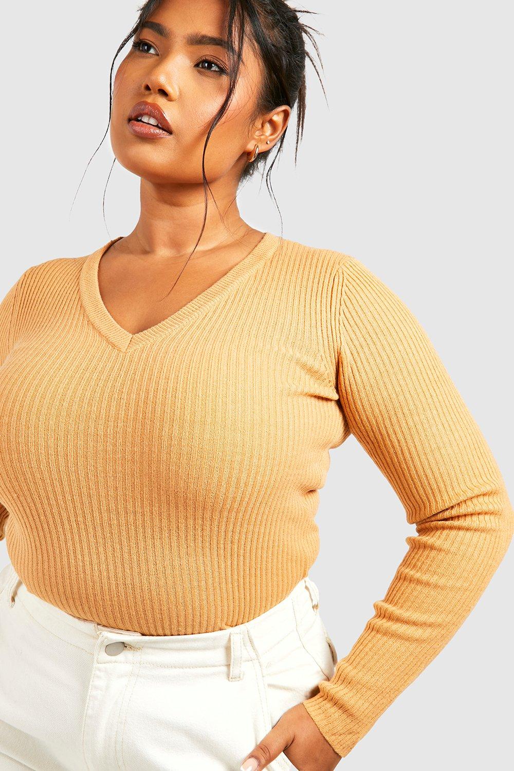 Camel v neck outlet jumper