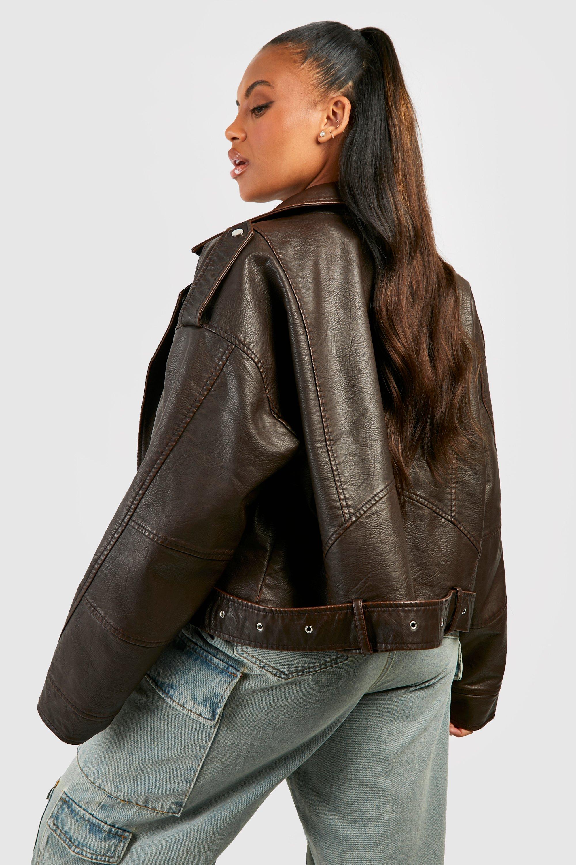 Women's Plus Vintage Faux Leather Crop Biker Jacket