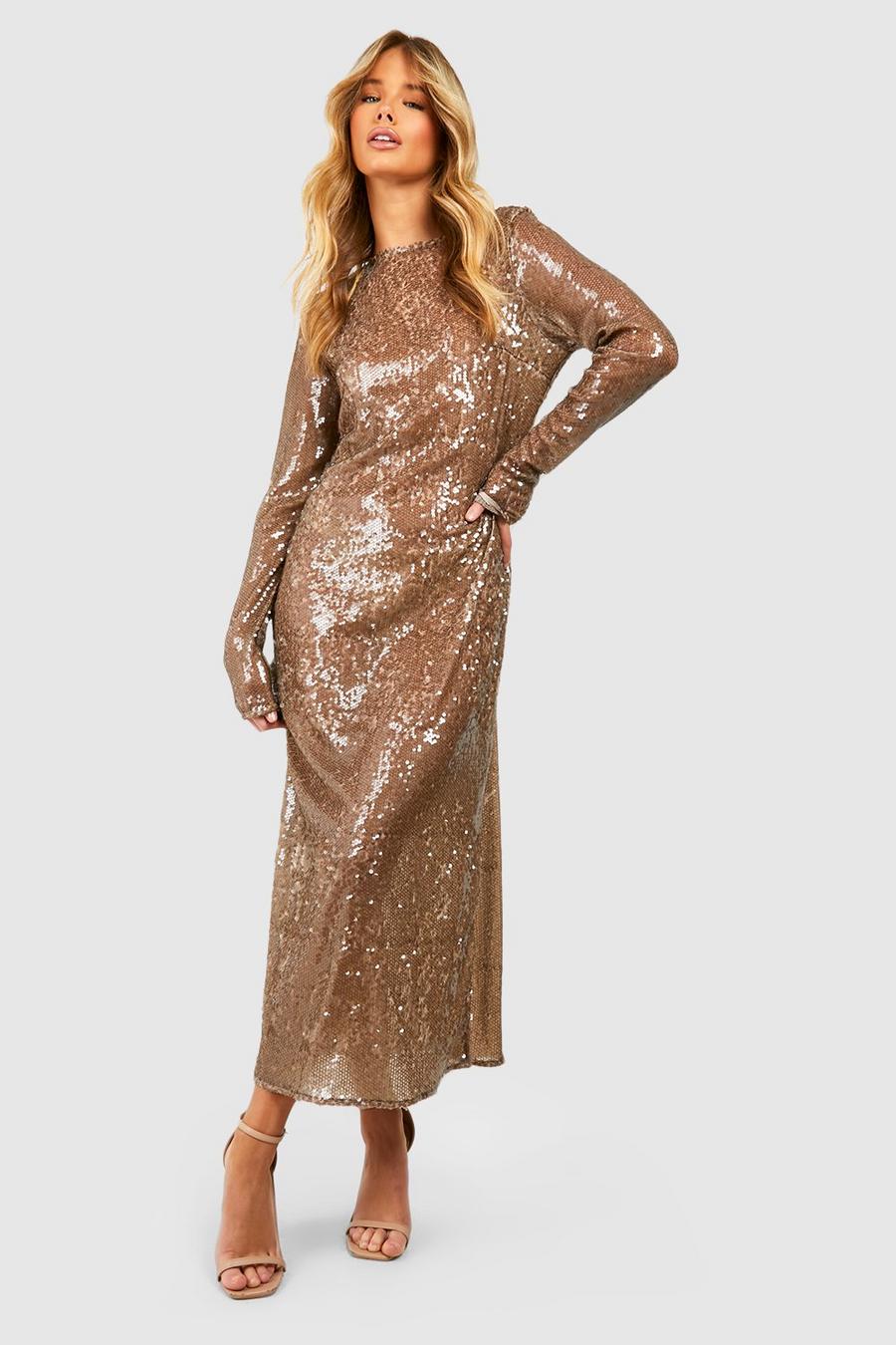 Champagne Sequin Column Midaxi Dress image number 1