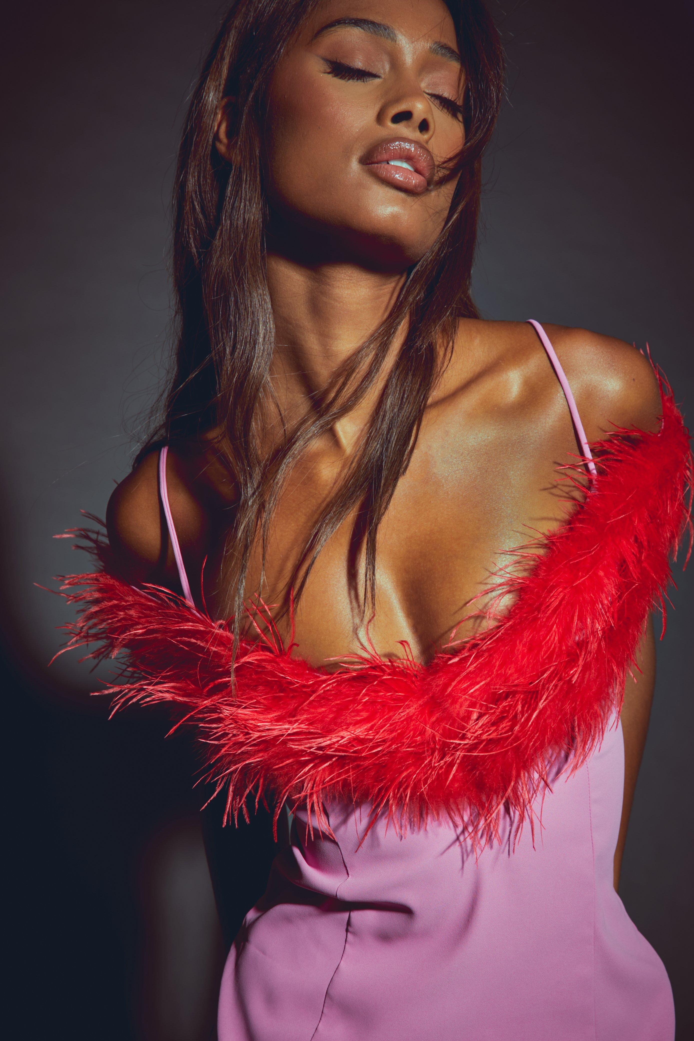 Feather Off The Shoulder Mini Dress | boohoo