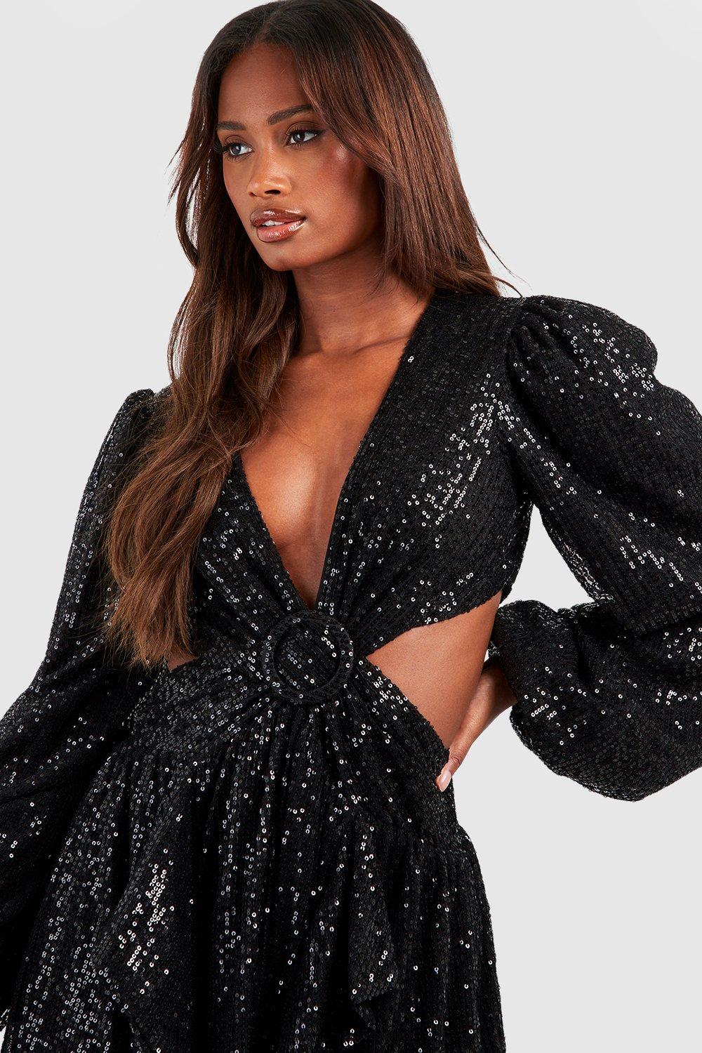 Black lace ruffle 2024 detail maxi dress