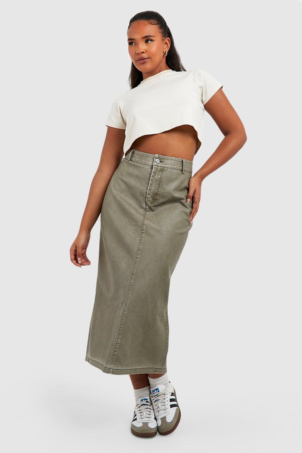 Grey faux discount leather midi skirt