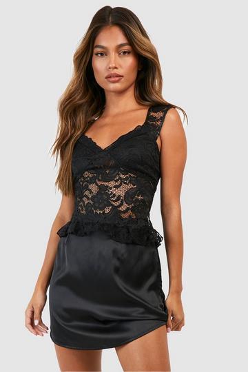 Black Lace Frill Detail Top