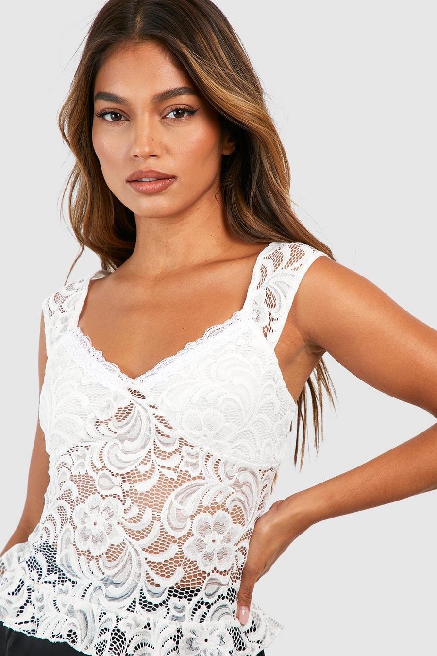 White Lace Frill Detail Top