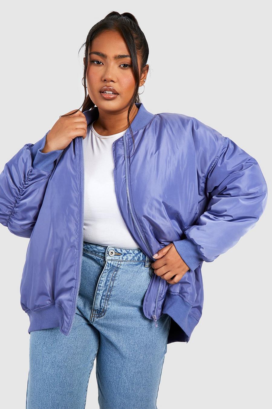 Giacca Bomber Plus Size oversize con ruches sul retro, Petrol image number 1