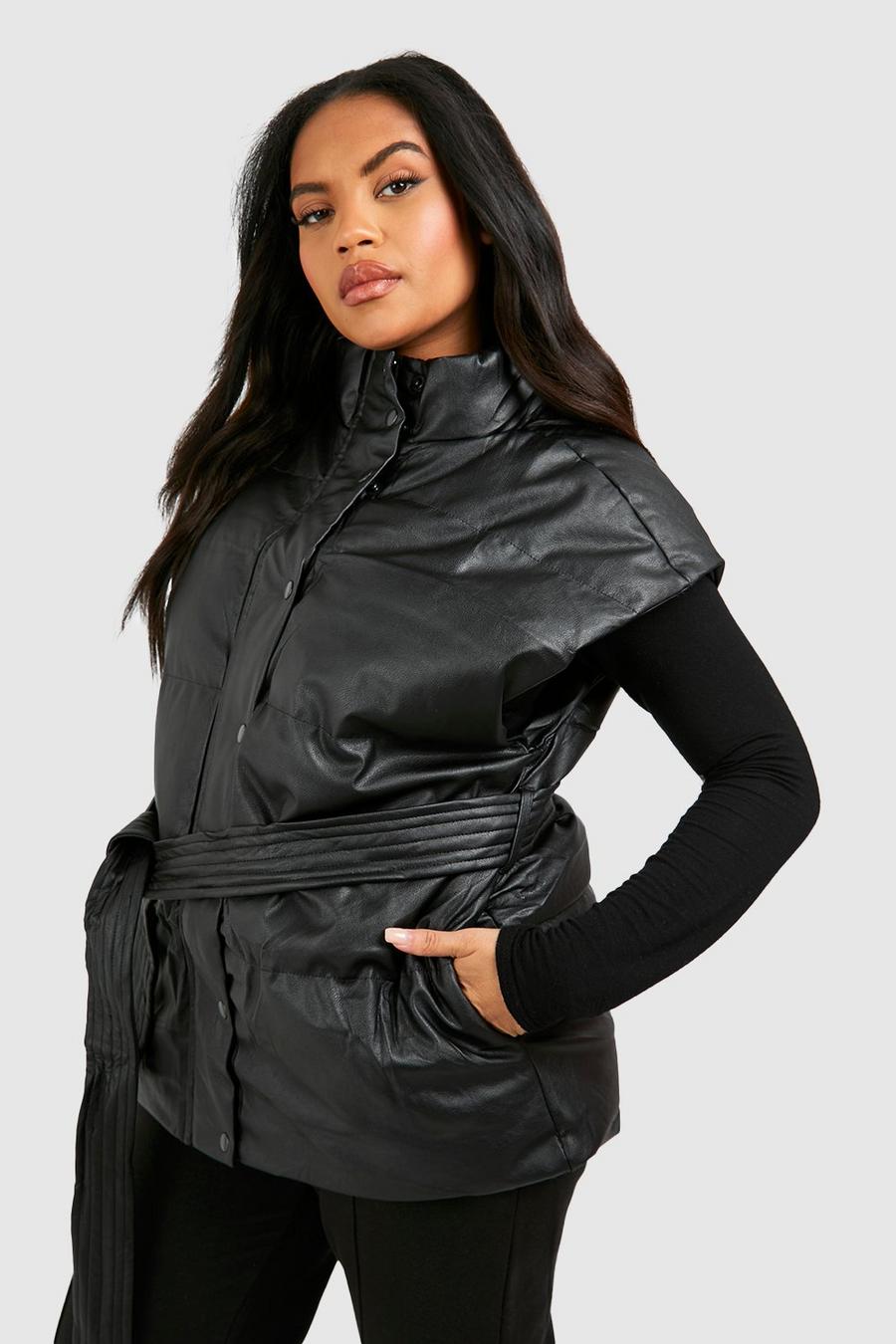Women's Plus Faux Leather Belted Gilet | Boohoo UK